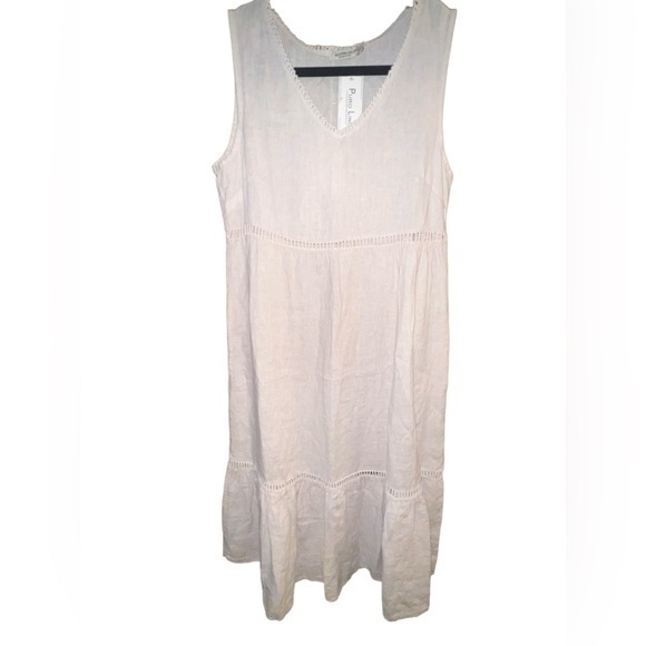 NWT Valentina Naldi Italian Linen Made in Italy Midi Dress Crochet Small - Picture 1 of 7
